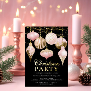 Invitación Con Relieve Metalizado Elegante Fiesta de Navidades de Ornamentos de Oro 