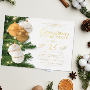 Invitación Con Relieve Metalizado Elegante Fiesta de Navidades de vacaciones de oro