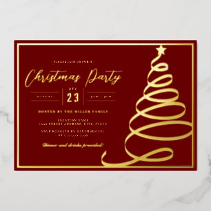 Invitación Con Relieve Metalizado Elegante Fiesta de Navidades del Oro Rojo