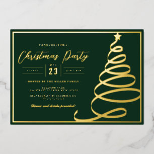 Invitación Con Relieve Metalizado Elegante Fiesta de Navidades del Oro Verde