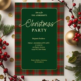 Invitación Con Relieve Metalizado Elegante Fiesta de Navidades Green Buffalo Plaid