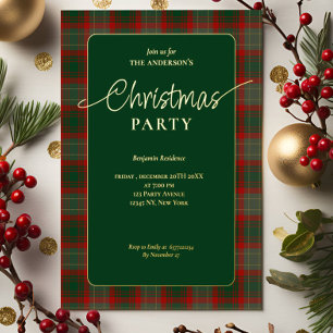 Invitación Con Relieve Metalizado Elegante Fiesta de Navidades Green Buffalo Plaid