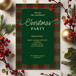 Invitación Con Relieve Metalizado Elegante Fiesta de Navidades Green Red Plaid