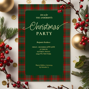 Invitación Con Relieve Metalizado Elegante Fiesta de Navidades Green Red Plaid