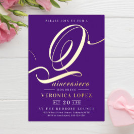 Invitación Con Relieve Metalizado Elegante Fiesta de Quinceañera 15 Púrpura Moderno