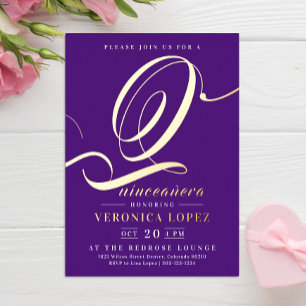 Invitación Con Relieve Metalizado Elegante Fiesta de Quinceañera 15 Púrpura Moderno