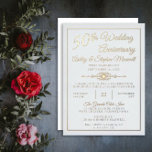 Invitación Con Relieve Metalizado Elegante Fiesta del 50° Aniversario de la Organiza<br><div class="desc">Sencillamente elegante en un fondo blanco diseño fiesta 50 Aniversario Boda con texto y acentos de Relieve metalizado oro real. Diseño original de Holiday Hearts Designs (derechos reservados).</div>