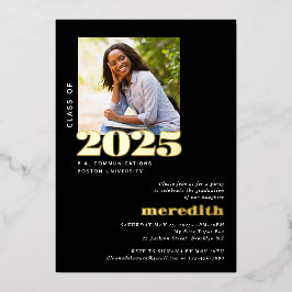 Invitación Con Relieve Metalizado Elegante fiesta moderna de graduación Foto de oro