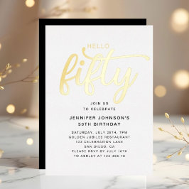Invitación Con Relieve Metalizado Elegante Fifty Cumpleaños 50 Dorado