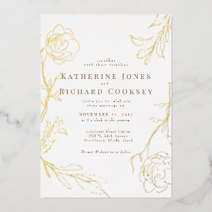 Invitación Con Relieve Metalizado Elegante Flor Blanca Boda Oro