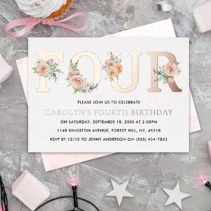 Invitación Con Relieve Metalizado Elegante Floral 44 cumpleaños Real