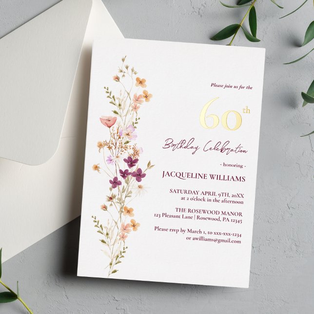 Invitación Con Relieve Metalizado Elegante floral 60 cumpleaños (Subido por el creador)