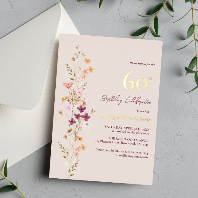 Invitación Con Relieve Metalizado Elegante floral 60 cumpleaños (Subido por el creador)