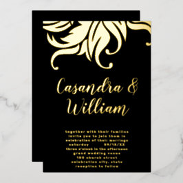Invitación Con Relieve Metalizado Elegante Floral Abstracto Boda Dorada