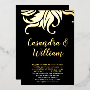 Invitación Con Relieve Metalizado Elegante Floral Abstracto Boda Dorada