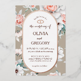 Invitación Con Relieve Metalizado Elegante Floral Acuarela Dorada Rosa boda