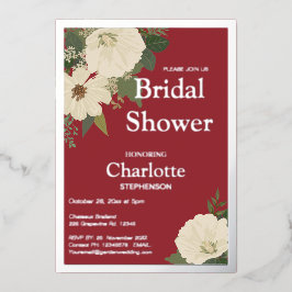 Invitación Con Relieve Metalizado Elegante Floral Blanco Floral Flores Bridal Ducha 