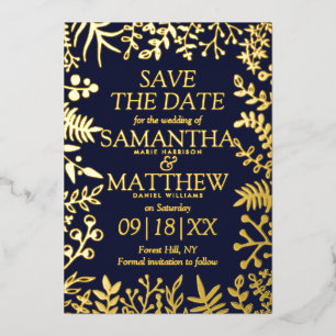 Invitación Con Relieve Metalizado Elegante Floral Boda Save The Date Real
