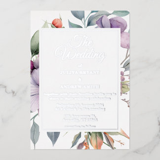 Invitación Con Relieve Metalizado Elegante floral botánico Boda