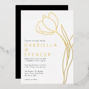 Invitación Con Relieve Metalizado Elegante Floral Chic Tulipan Boda Dorada