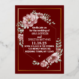 Invitación Con Relieve Metalizado Elegante Floral de Acuarela Neutral para Boda Fo