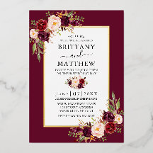 Elegante Floral de Acuarela para Boda Burgundy Gol