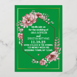 Invitación Con Relieve Metalizado Elegante Floral de Boda en Acuarela Neutral con Ho