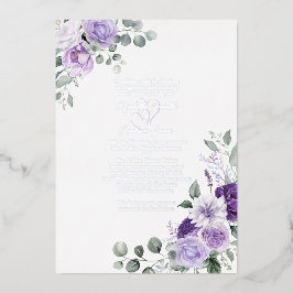 Invitación Con Relieve Metalizado Elegante Floral de Boda Morado Plata