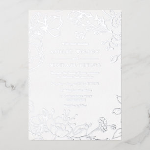 Invitación Con Relieve Metalizado Elegante Floral de Plata Boda Moderna Plata Real