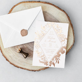 Invitación Con Relieve Metalizado Elegante Floral Diamante Boda Oro Rosa