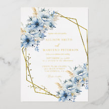 Elegante Floral Geométrico Azul de Boda Bloom
