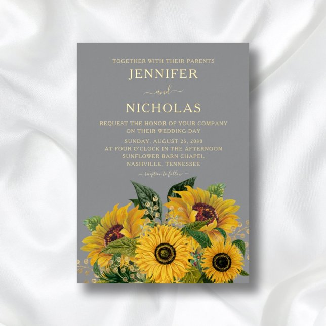 Invitación Con Relieve Metalizado Elegante floral girasoles Boda oro (Subido por el creador)