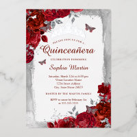 Elegante Floral Mariposa Roja Quinceañera