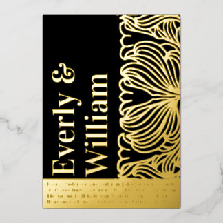 Invitación Con Relieve Metalizado Elegante Floral Moderno Simple Boda de Oro     