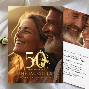 Invitación Con Relieve Metalizado Elegante Floral Oro 50 Aniversario de Boda Foto