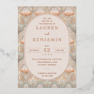 Invitación Con Relieve Metalizado Elegante Floral Pastel