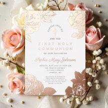 Elegante floral Primera Comunión Rosa Oro  