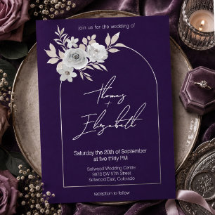 Invitación Con Relieve Metalizado Elegante Floral Romántico Ciruela Boda Hoja de Pla