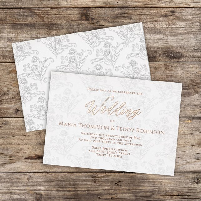 Invitación Con Relieve Metalizado Elegante Floral Simple Foliage Calligraphy Script (Subido por el creador)