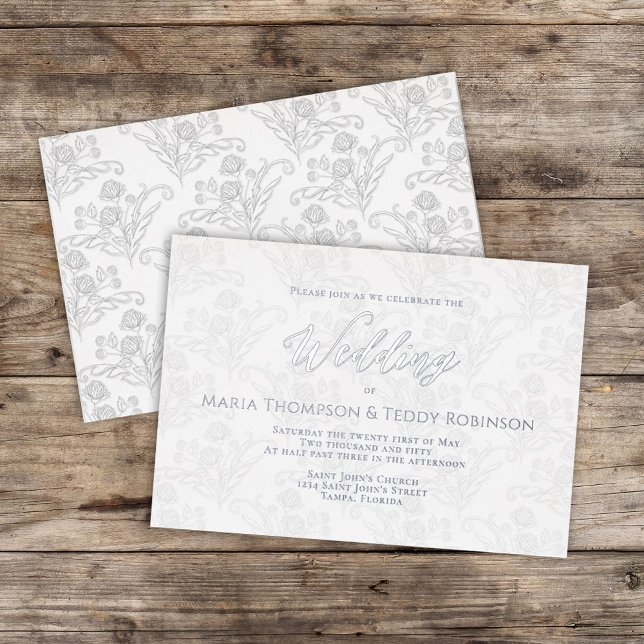 Invitación Con Relieve Metalizado Elegante Floral Simple Foliage Calligraphy Script (Subido por el creador)