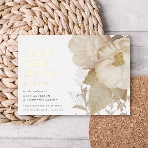 Invitación Con Relieve Metalizado Elegante Floral Terroso Guardar La Fecha REAL