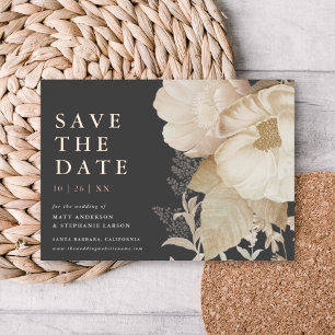 Invitación Con Relieve Metalizado Elegante Floral Terroso Oscuro Save The Date Sin F