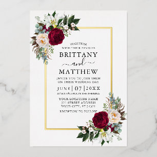 Invitación Con Relieve Metalizado Elegante Floral Verde Acuarela Boda Dorado