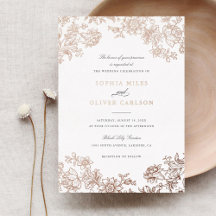 Elegante Floral Vintage Boda Rosa Dorado