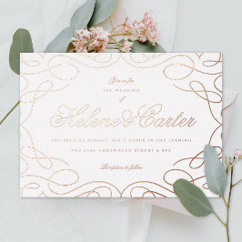 Invitación Con Relieve Metalizado Elegante Florecimiento Boda Caligrafía Rosa Oro