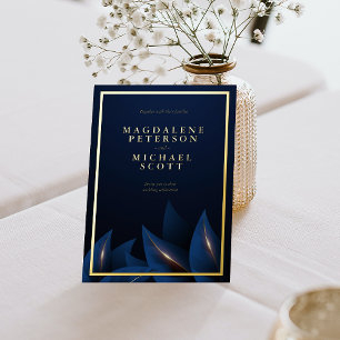 Invitación Con Relieve Metalizado Elegante follaje azul oscuro Oro