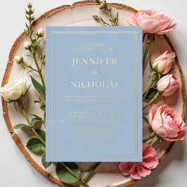 Invitación Con Relieve Metalizado Elegante Formal Boda Azul Oro