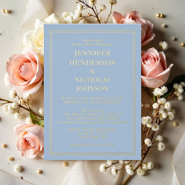 Invitación Con Relieve Metalizado Elegante Formal Boda Azul Oro