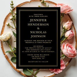 Invitación Con Relieve Metalizado Elegante Formal Boda Negro Oro