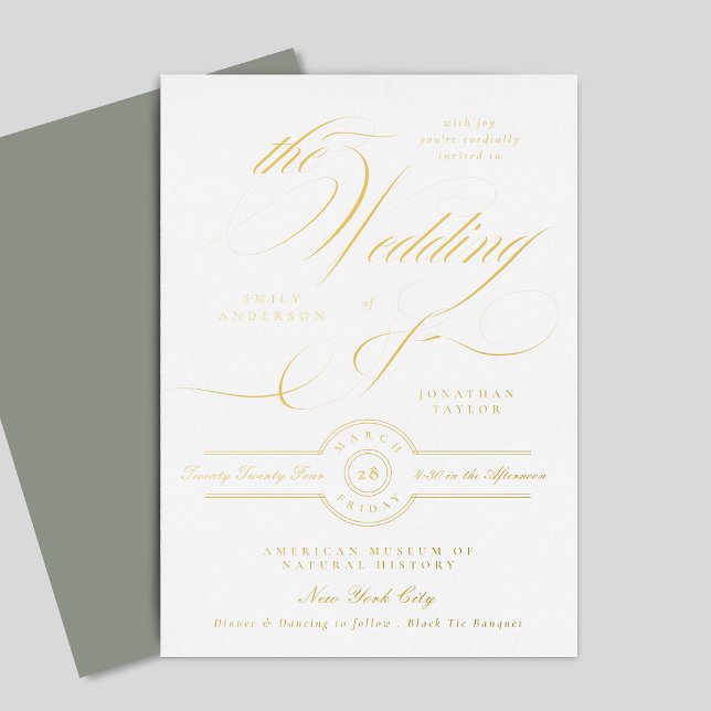 Invitación Con Relieve Metalizado Elegante formal caligrafía de oro gris Boda blanco (Subido por el creador)